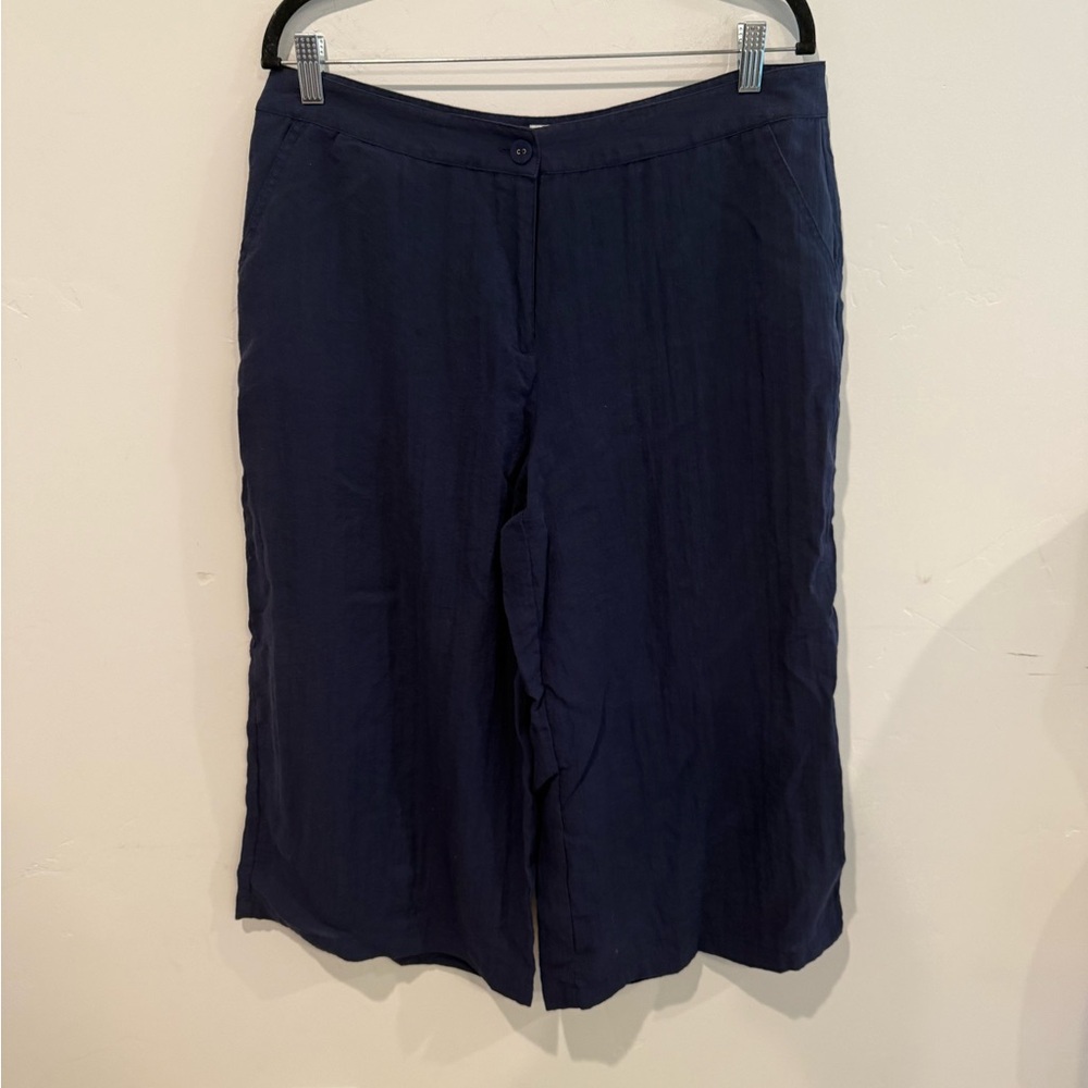 Charter Club Navy Blue Wide-Leg Cropped Pants Womens 12 Beachy Coastal Grandma